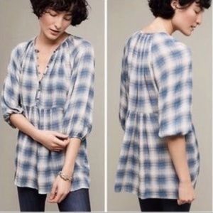 Anthropologie Maeve Cavalon Blue Tunic Plaid Top